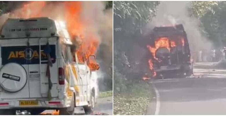 വയനാട്ചുരത്തില്‍ ട്രാവലറിന് തീ പിടിച്ചു