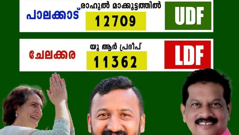 വയനാട് ലീഡില്‍ കുതിച്ച് പ്രിയങ്ക, പാലക്കാട് രാഹുല്‍, ചേലക്കരയില്‍ പ്രദീപ് തന്നെ