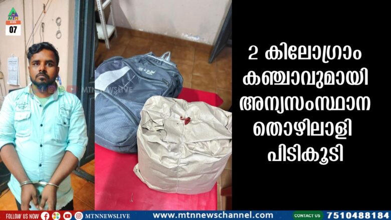 2 കിലോഗ്രാം കഞ്ചാവുമായി അന്യസംസ്ഥാന തൊഴിലാളി പിടികൂടി