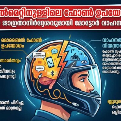 ഹെൽമെറ്റിനുള്ളിലെ ഫോൺ ഉപയോഗം: കനത്ത ജാഗ്രതാനിർദ്ദേശവുമായി മോട്ടോർ വാഹന വകുപ്പ്