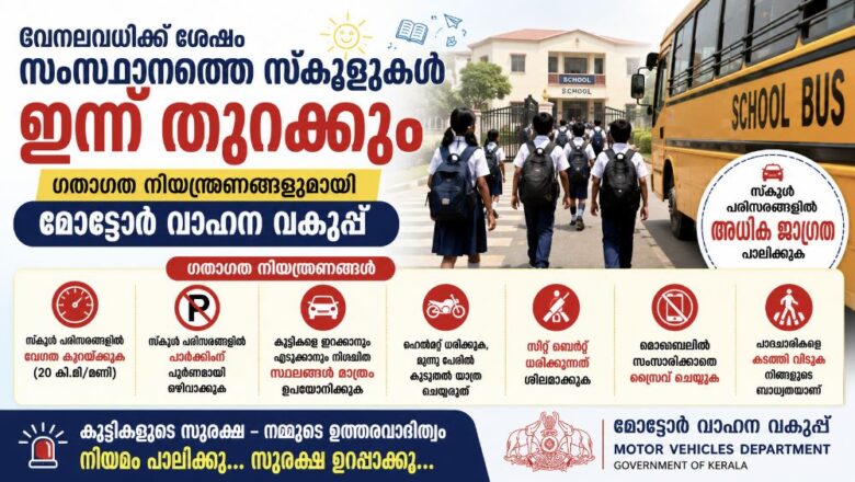 വേനലവധിക്ക് ശേഷം സംസ്ഥാനത്തെ സ്കൂളുകൾ ഇന്ന് തുറക്കും.